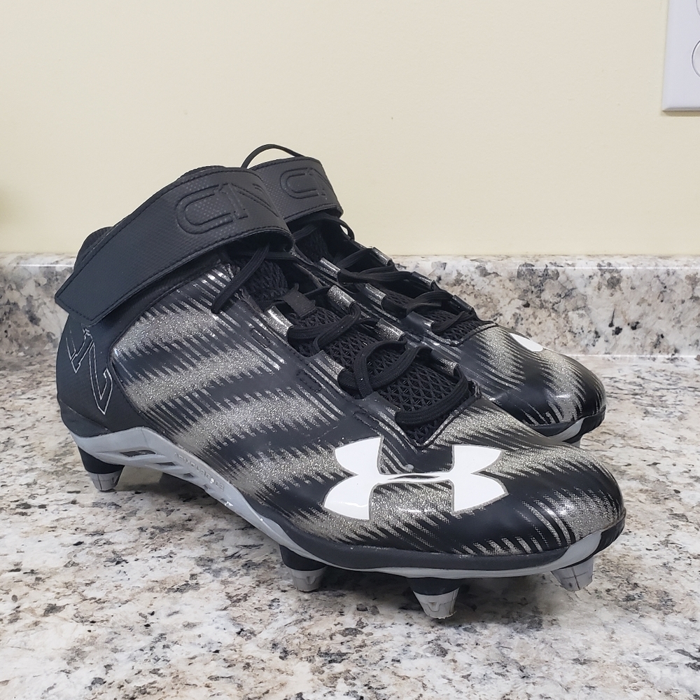 Under Armour Black and White Athletic Shoes Mid-Top Design